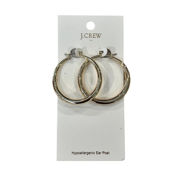 NWT J. Crew Gold Thick 1 1/2" Hoop Earrings - Picture 2 of 6